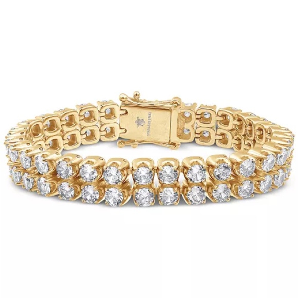NWT Blackjack Men’s Cubic Zirconia Gold Tone Double Row Tennis Bracelet